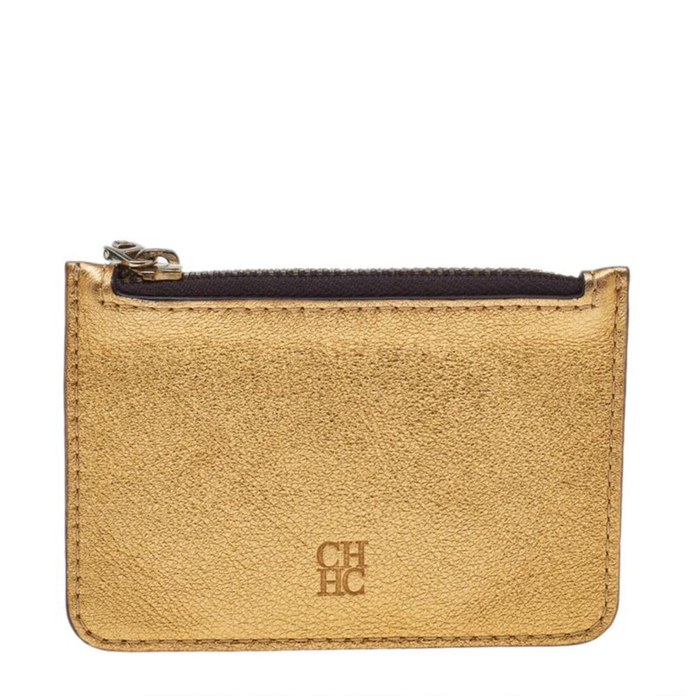 Carolina Herrera Metallic Gold Leather Coin Purse